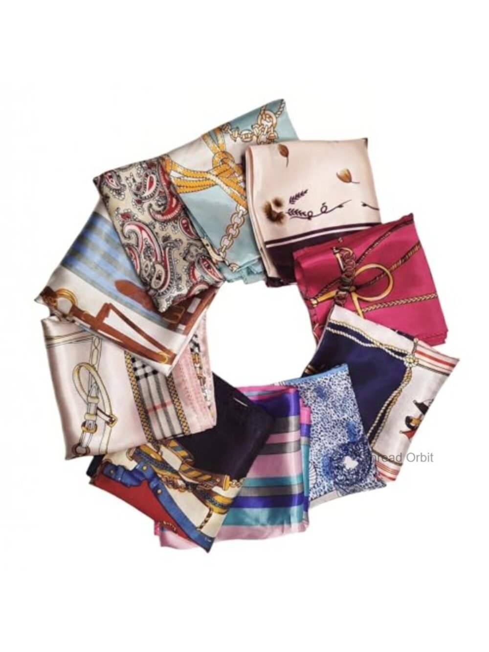 Imitated Silk Square Scarf Set Multifunctional Neckerchief Hair Tie Band 10pc